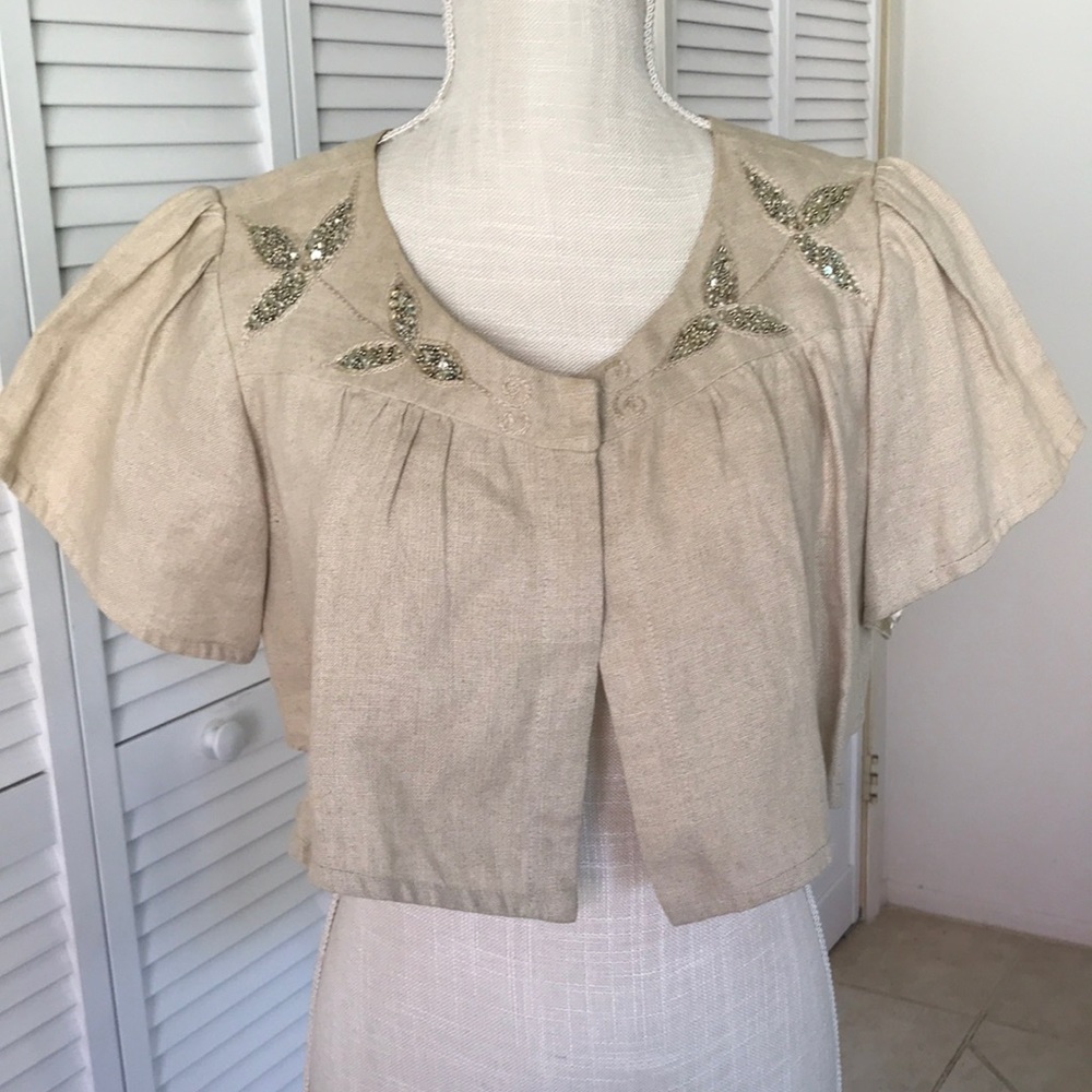Penny Winter cotton bolero‎ style jacket with sequins appliqués & embroidery M